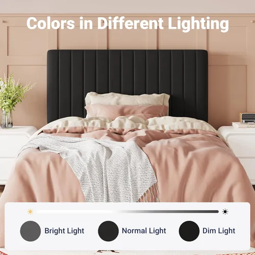 Vista 8 de Allewie Base de cama individual, plataforma tapizada de terciopelo con cabecera capitoné de canal vertical ajustable, base de colchón con listones