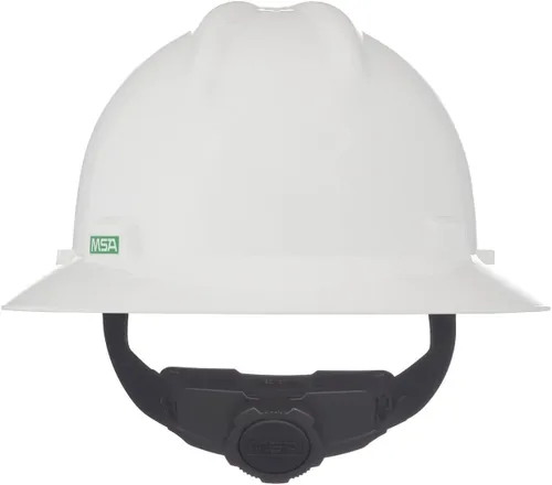 Vista 4 de MSA - Casco V-Gard de ala completa con suspensión, cubierta de polietileno, protección superior contra impactos y correas de corona autoajustables