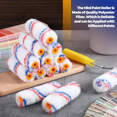 Vista 6 de Leumoi Juego de 200 piezas de mini rodillo de pintura de 4 pulgadas, para siesta de 1/2 pulgada, pequeñas cubiertas de rodillo de microfibra