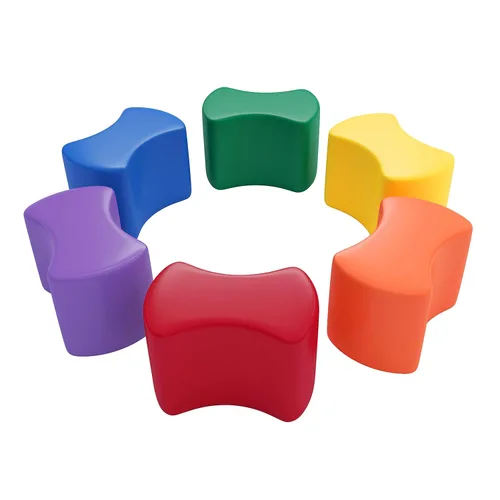 ECR4Kids SoftZone - Juego de taburetes modulares para niños pequeños, asientos flexibles, surtido, 6 piezas
