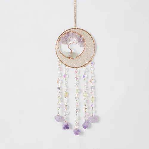 Vista 28 de Atrapasueños de piedras preciosas de ágata con 7 chakras, árbol de la vida, atrapasueños con piedras de cristal, decoración de pared hecha a mano