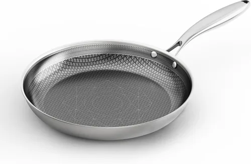 COOKER KING Sartén de acero inoxidable de 8 pulgadas, sartén híbrida antiadherente, sartén, utensilios de cocina revestidos de 3 capas, distribución