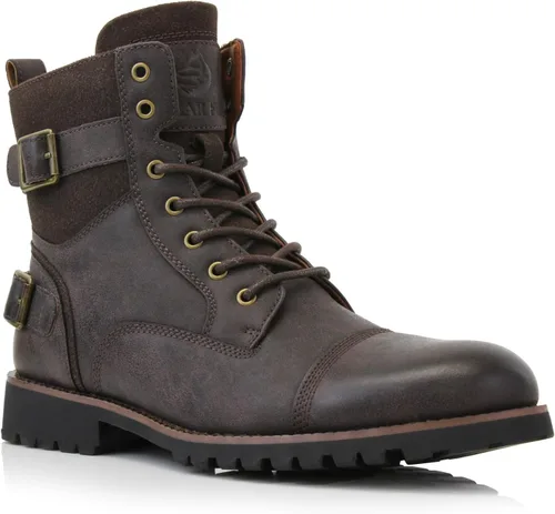 Vista 8 de Polar Fox Colección de botas de combate estilo militar para hombre Botas de tobillo con punta redonda y cordones para hombre con cremallera