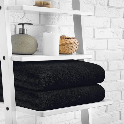 Vista 3 de BOUTIQUO Juego de 2 toallas de baño 100% algodón de 28 x 55 pulgadas, toallas de baño grandes ecológicas, compactas, de secado rápido, ligeras
