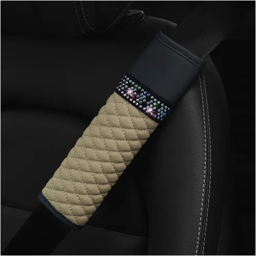 Vista 10 de AICEL 2 fundas para cinturón de seguridad para automóvil, correa de hombro con diamantes de imitación brillantes para una conducción más cómoda Café