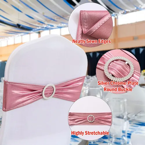 Vista 3 de Kweetle 80 bandas para silla, lazos elásticos de elastano, bandas elásticas para fundas de silla, lazos con hebilla deslizante para bodas, fiestas