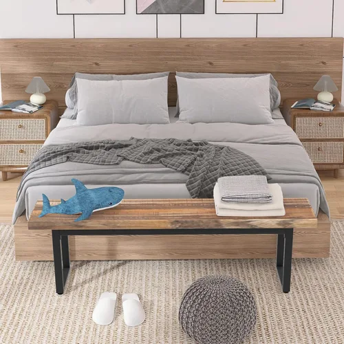 Vista 10 de STHOUYN Par de 2 bancos de comedor de 59 pulgadas para 6-8 personas, bancos de mesa de cocina de interior de granja, banco de cama, banco industrial