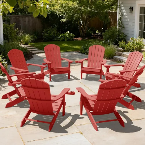 Vista 63 de YEFU Silla Adirondack de plástico resistente a la intemperie, sillas de patio con instalación fácil en 5 pasos, se ve exactamente como madera real