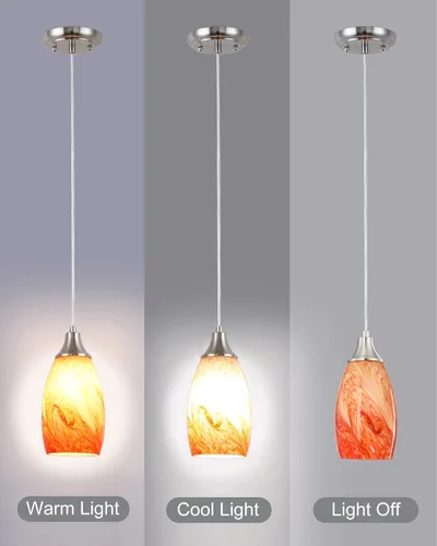 Vista 3 de karyfine Mini luces colgantes de cristal artístico para isla de cocina, pantalla colgante de vidrio de mármol con acabado de níquel cepillado, luces