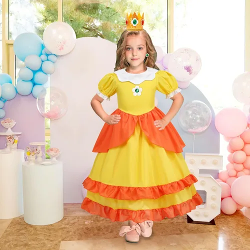 Vista 2 de ICECUTE Vestidos de princesa de margaritas para niñas, disfraz de princesa de margarita, disfraces de Halloween con accesorios