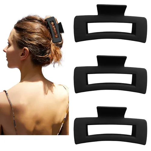 Vista 13 de Pinzas rectangulares para el cabello grandes, 4 pulgadas, cuadradas, transparentes, antideslizantes, clip de mandíbula grande, multicolor