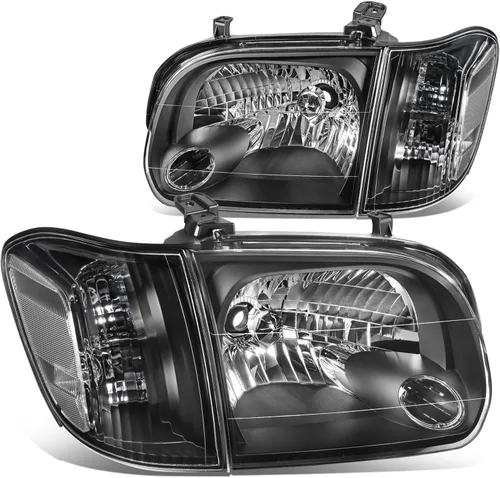 DNA MOTORING Par de faros delanteros estilo OE compatibles con Sequoia 05-07 / 05-06 Tundra Crew Cab, negro/transparente, HL-OH-TT054P-BK-CL1