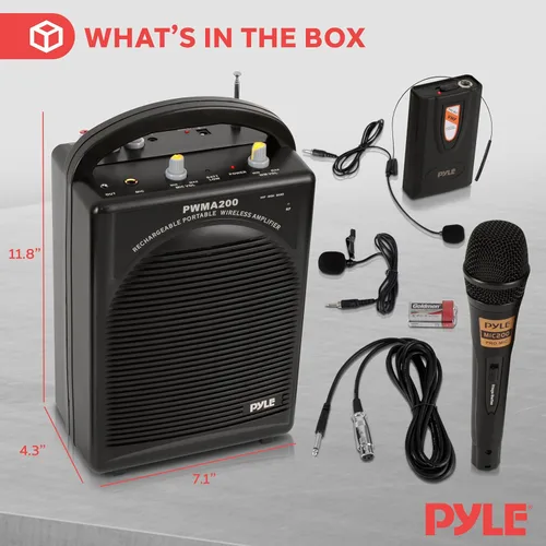 Vista 7 de Sistema de altavoces PA y micrófono Pyle PWMA200 compacto e inalámbrico, Rojo, talla única