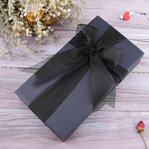 Vista 6 de Hapeper Cinta de organza transparente de 1 1/2 pulgadas, 50 yardas/rollo (negro)