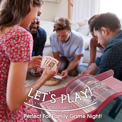 Vista 6 de Mezclador de naipes con manivela de 2 pisos "Welcome To Las Vegas", rojo y negro