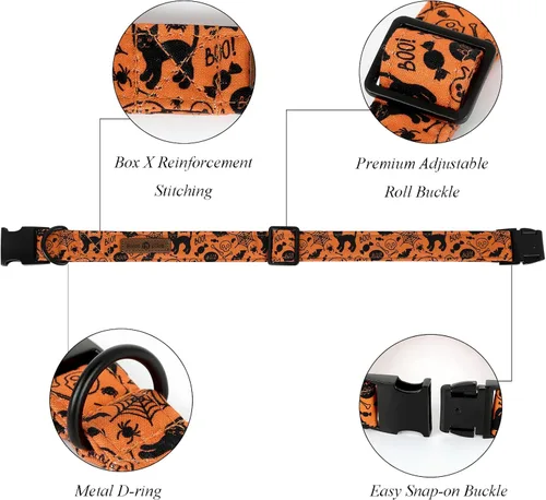 Vista 2 de Lionet Paws Collar de perro de Halloween con corbatín, bonito collar de algodón ajustable con hebilla de metal para perros pequeños, medianos y A