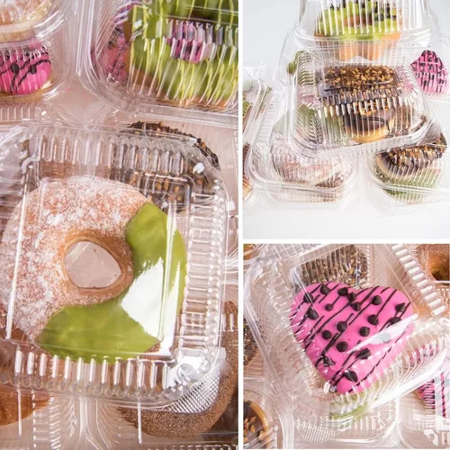 Vista 8 de 200 recipientes de plástico transparente con bisagras con tapas, recipientes individuales para rebanadas de pastel, recipiente cuadrado de plástico