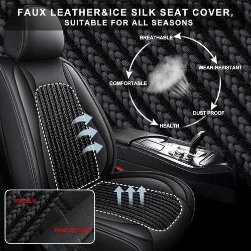 Vista 6 de TTX - Fundas de asiento delantero de automóvil para Nissan Murano 2011-2024 2025: fundas de asiento transpirables de seda de hielo (2 piezas, negro)