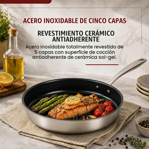 Vista 2 de Alva Maestro sartén antiadherente de acero inoxidable de 8 pulgadas – Hecha sin revestimiento cerámico de PFAS, PFOA y PTFE – Núcleo reforzado