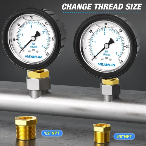 Vista 201 de MEANLIN MEASURE - Vacuómetro de presión de vacío de acero inoxidable, esfera con cara de 2.5 pulgadas, NPT de 1/8 de pulgada, montaje trasero