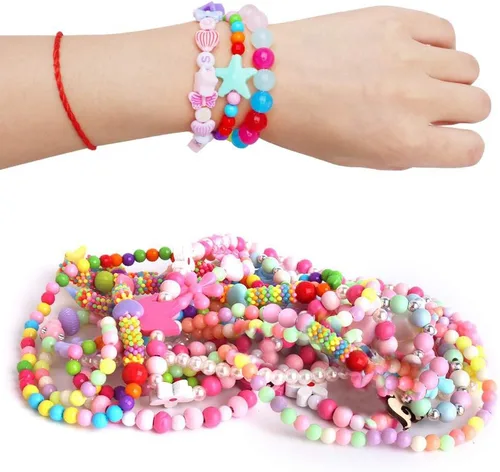 Vista 3 de ONESING Juego de 22 piezas de joyería para disfraz de princesa, collar y pulsera, juego de joyas para niñas, collar y pulsera para jugar, Madera