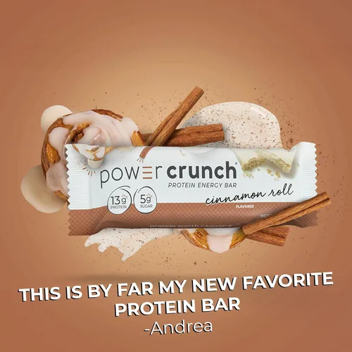 Vista 6 de Barritas de gofre de proteína Power Crunch, snacks altos en proteínas con delicioso sabor, rollo de canela, 1.4 onzas (12 unidades)