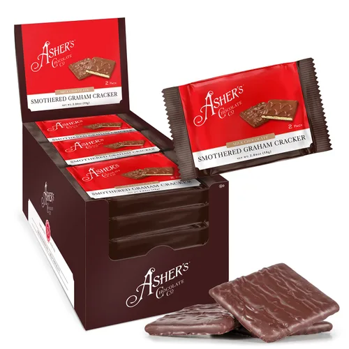 Asher's Chocolates, Grahams cubiertos de chocolate, dulces dulces dulces y salados gourmet, aperitivos envueltos individualmente, propiedad familiar