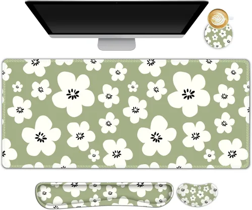 Vista 24 de Juego de alfombrillas de mouse grandes para juegos, 4 en 1, alfombrilla de escritorio extendida para teclado con reposamuñecas, alfombrilla de mouse