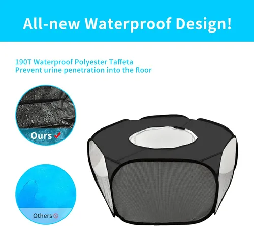 Vista 5 de Corralito de juegos para conejillos de indias, impermeable, para animales pequeños, con cubierta antiescape, portátil, transpirable, para interiores