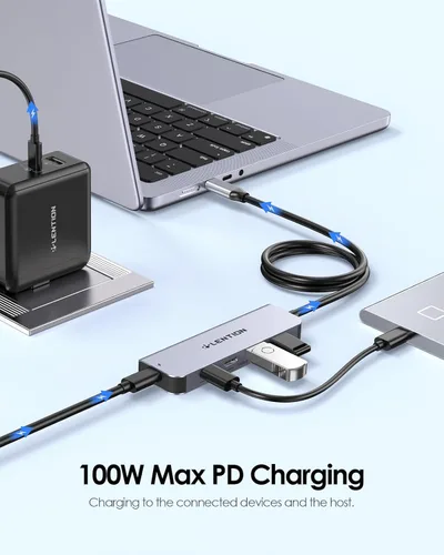 Vista 5 de LENTION Hub USB C de 4 puertos con cable largo de 2 pies, adaptador multipuerto USB C Hub 4 x tipo C 3.2 10Gbps, divisor USBC de carga PD de 100 W