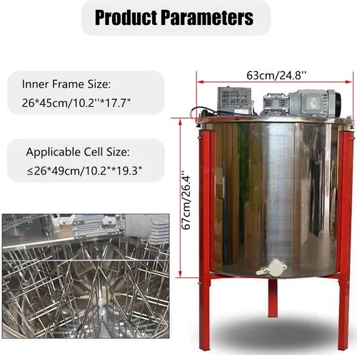 Vista 7 de Extractor eléctrico de miel, extractor de centrífuga de miel de acero inoxidable 304 de 8 marcos, con tapa transparente y soporte de acero