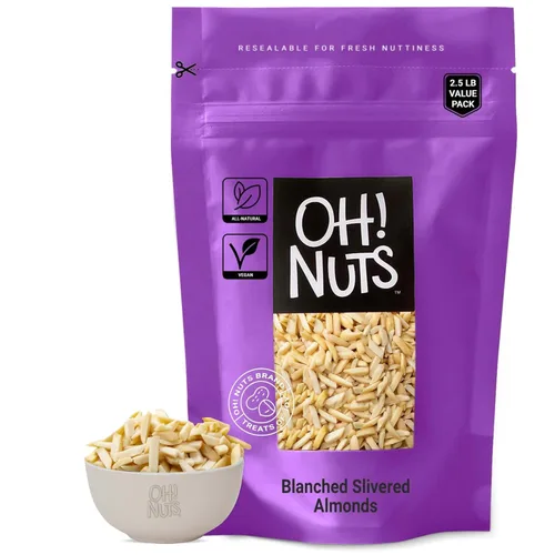 Vista 10 de Oh! Nuts Almendras blanqueadas plateadas – crudas – 100% naturales – 1.5 libras – Palitos de almendras blancas – Empaquetados en bolsa con cierre