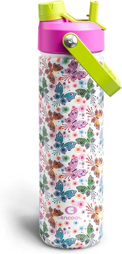 Vista 163 de Botella de agua aislada para niños con popote, botella de agua de acero inoxidable de 12 onzas con boquilla doble, a prueba de fugas, sin BPA, al