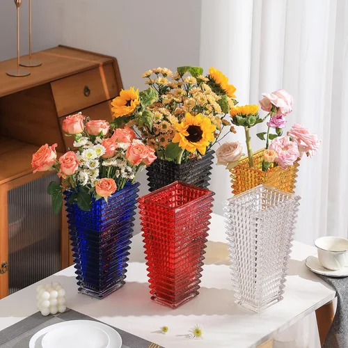 Vista 10 de MCMCNCUIU Juego de 4 jarrones de cristal, jarrones de cristal ámbar, jarrón de cristal para centros de mesa, moderno florero para sala de estar