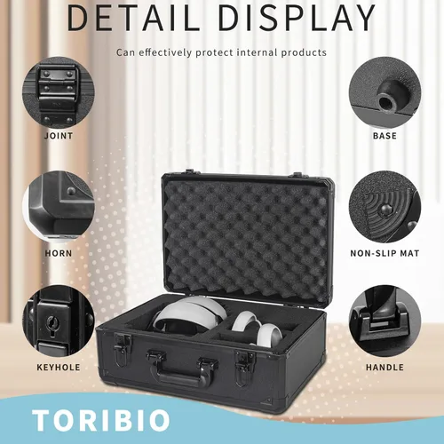 Vista 6 de TORIBIO Funda de transporte rígida compatible con Oculus Quest con correa Elite, funda de viaje portátil con espuma personalizable, funda rígida