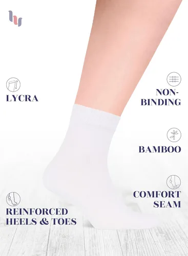 Vista 3 de Hugh Ugoli - Calcetines diabéticos para hombres, calcetines sueltos de tobillo, rayón derivado del bambú, extra anchos, delgados, punta sin