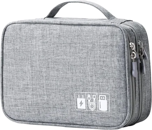 Vista 10 de mygreen Bolsa organizadora de accesorios electrónicos, funda impermeable de almacenamiento de viaje de doble capa con separadores acolchados Negro