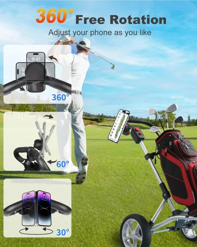 Vista 8 de Magnetic Golf Push Cart Phone Holder MagSafe Hands-Free 360° Adjustable with Strong Magnets Phone Mount Compatible with Clicgear, Bag Boy, Sun
