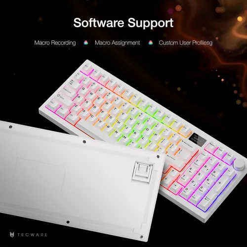 Vista 11 de TECWARE Spectre Teclado mecánico para juegos 96% RGB Pantalla LCD personalizable Inalámbrico de tres modos con perilla Montaje en junta Marrón
