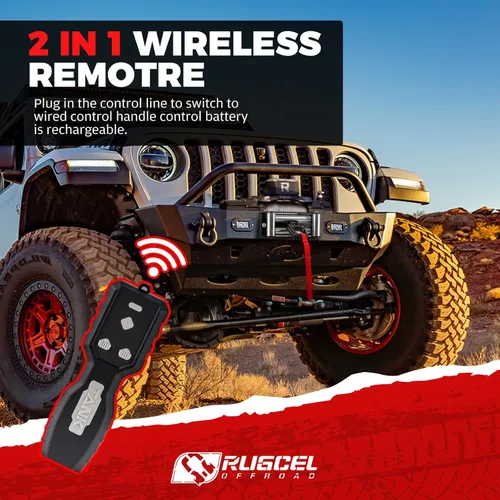 Vista 2 de RUGCEL - Cabrestante de cuerda de acero eléctrico impermeable de 12000 libras, 12 V con Hawse Fairlead, control remoto inalámbrico 2 en 1, control