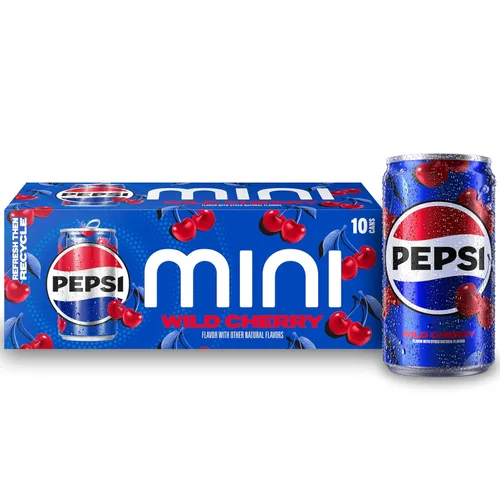 Vista 10 de Pepsi Mini latas de soda de azúcar real, mini latas de 7.5 onzas, (paquete de 10) (el embalaje puede variar)