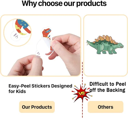 Vista 2 de 100 piezas de calcomanías de dinosaurio, lindas calcomanías de dibujos animados impermeables para niños, recompensas educativas, favoritas