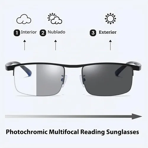 Vista 3 de Gafas de lectura fotocrómicas progresivas multifocales con transición de luz anti-azul Lectores multifocales Gafas de sol transparentes
