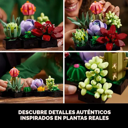 Vista 4 de LEGO Botanicals Succulents - Juego de construcción de plantas artificiales de interior para el hogar, cocina, decoración de escritorio para adultos