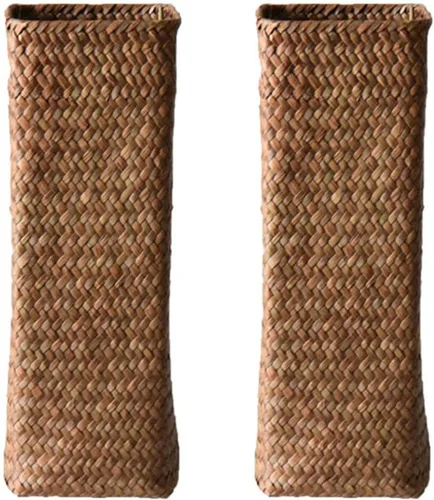 Jarrones de flores de ratán, 2 jarrones de flores secas, jarrones decorativos tejidos de paja alta, cesta de flores de mimbre hecha a mano para