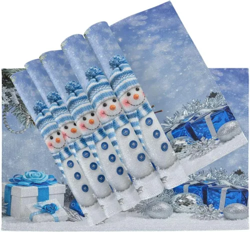 Vista 12 de ALAZA Manteles Individuales de Árbol de Navidad Rosa Copo de Nieve Blanco de Invierno Navideños para Mesa de Comedor Mantel Individual 1 Pieza