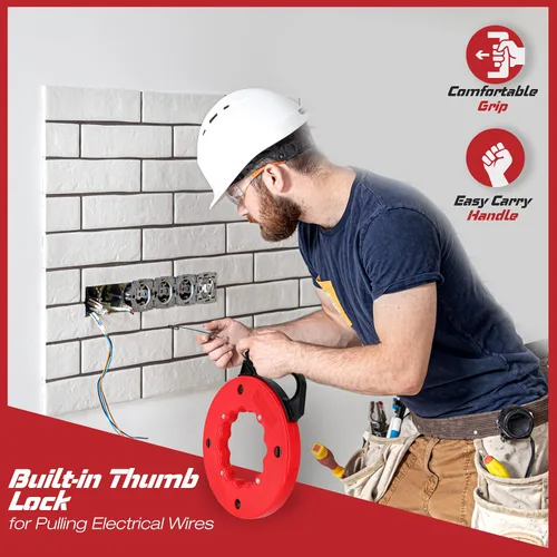 Vista 4 de Fish Tape Wire Puller 50ft - Easy to use Cable Puller Tool with Double Loop Tip - Flexible Wire Fishing Tools for Walls and Electrical Conduit - 1/8