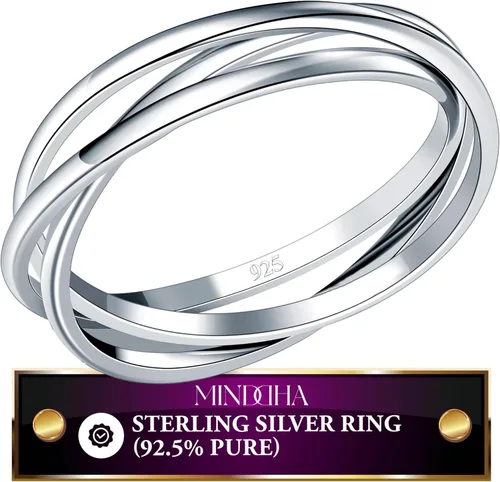 MINDDHA Sterling Silver Interlocking Ring for Women - 925 Trinity Rolling Ring - Handmade Dainty Stackable Jewelry - Ideal Gift for Anniversary,