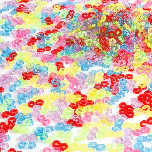 Vista 7 de Clips S, 500 piezas en caja, transparentes, clips de banda de plástico de goma, pulseras kit de recarga de bricolaje, recambios de conectores
