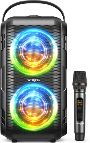 W-KING Altavoz Bluetooth de 80 W con micrófono inalámbrico, altavoz Bluetooth portátil para fiesta, 2 controladores de rango completo/graves